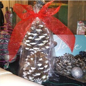Snow White & Gold Glitter Pinecones -2 Christmas  Crafts-Decor-Wreaths-Vases